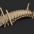 Elegant Wooden Arched Scenic Landscape Bridge With Railings And Support Pillars