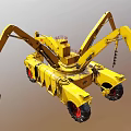 Yellow MIT Construction Machinery With Multiple Arms Drill Claw And Worn Wheels 3d model