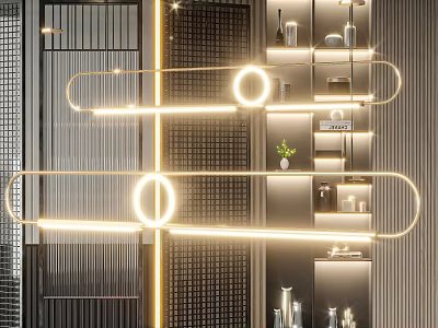 Modern Luxury Geometric Ring Linear Chandelier With LED Lighting For Interior Display Shelves Decorative Items 3d model