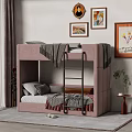 Velvet Bunk Bed with Ladder Mattresses Decorative Paintings and Plant in Modern Bedroom