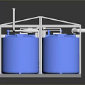 Industrial Equipment Model Featuring Metal Frame Blue Tanks And Piping Components