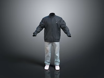 Casual Everyday Outfit With Black Jacket Blue Jeans And White Shoes 3d model