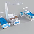 Modern Hospital Medical Beds With Adjustable Frames Infusion Stands And Cabinets