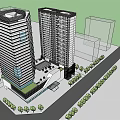 Modern High Rise Hotel Building With Glass Facade And Surrounding Trees In Urban Setting