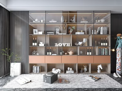 Modern Wine Cabinet With Glass Doors And Multi Layered Display Shelves In Living Room 3d model