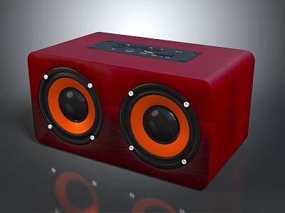 Stylish Red Wooden Speaker With Dual Orange Speaker Units And Black Control Panel 3d model