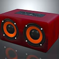 Stylish Red Wooden Speaker With Dual Orange Speaker Units And Black Control Panel