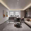 Modern Office Interior Design With Desk Chairs Sofa Wooden Bookshelves Pendant Lights And Green Plant