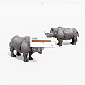 Two Lifelike Gray Textured Rhinoceros Sculptures Standing On White Background