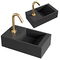 Modern Black Square Washbasin Design With Gold Faucet And Sleek Surface