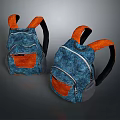 Two Blue And Orange Textured Backpacks With Orange Straps And Zipper Details