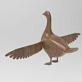 Artistic Handcrafted Wooden Goose Sculpture With Spread Wings And Natural Finish