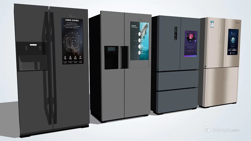 Modern Smart Refrigerators With Digital Screens Sleek Designs And Multiple Color Options 3d model