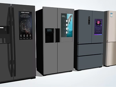 Modern Smart Refrigerators With Digital Screens Sleek Designs And Multiple Color Options 3d model