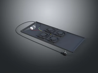 Black Metal Electronic Cooling Module With Four Fans And Connecting Cable 3d model