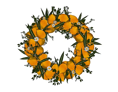Decorative Orange Wreath with Green Leaves and Small White Flowers for Home Decor 3d model