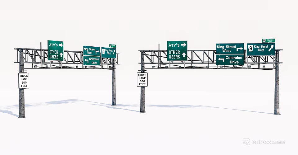 Highway Traffic Signs Featuring Directional Arrows Ring St Cascade Dr And Speed Limit 55 MPH 3d model 