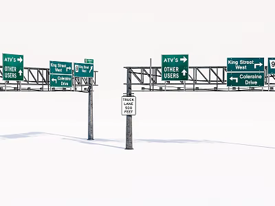 Highway Traffic Signs Featuring Directional Arrows Ring St Cascade Dr And Speed Limit 55 MPH 3d model