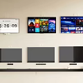 Multiple Wall Mounted TVs Displaying Time And Streaming Interfaces At Home 3d model