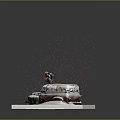 Old Rusty Truck In Snowy Scene With Figure On Roof Top