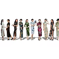 Group of Women Wearing Elegant Traditional Qipao Dresses With Different Styles