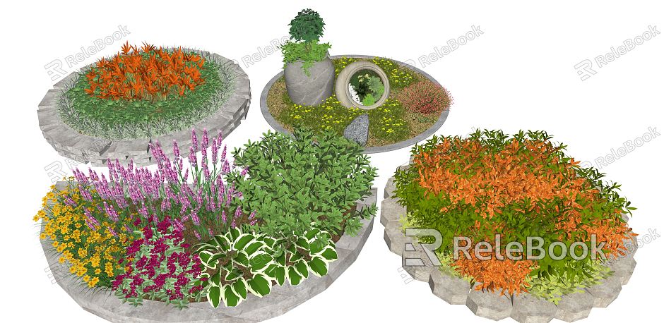 Modern Plants Flowers and Plants Flower Mirror Ornamental Grasses Flower Pond Plants Flower Pond Potted Shrubs model