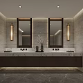 Modern Hotel Bathroom Interior With Marble Walls Wooden Doors And Ambient Lighting