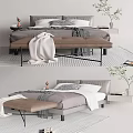 Modern Double Bed Interior With Soft Pillows Blanket Bench Nightstand And Potted Plant