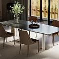 Modern Dining Room Interior With Rectangular Table Beige Chairs And Vase With Greenery 3d model