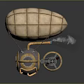 Vintage Steampunk Airship Model Featuring Cream Balloon Intricate Metal Structure and Decorative Gears Wheels