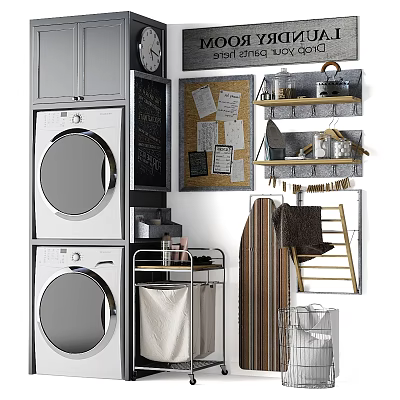 Modern Laundry Room Storage Design With Wall Cabinets And Shelving Units 3d model