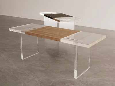 Modern Desk With Transparent Acrylic Legs Wooden Panel Tabletop And Another Black Tabletop 3d model