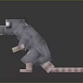 Game Pixelated Rat Character With Gray Body Pink Ears Striped Tail Crouching Pose