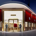 Luxury Jewelry Store With Red Awnings Golden Decorations Silver Statues And Bright Lighting