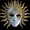Golden Sun Mask With White Face And Ornate Decorations As Living Decorative Item