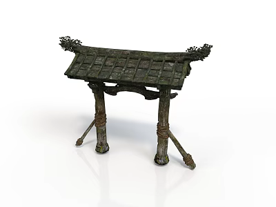 Classical Bronze Furniture With Roof Like Top And Intricate Carved Legs 3d model