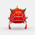 Traditional Chinese Lion Dance Head With Red Gold Ornate Patterns And Hanging Tassels 3d model