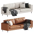 Double Sofa Multi-Person Sofa Leather Sofa Casual Sofa Pillow Blanket 3d model