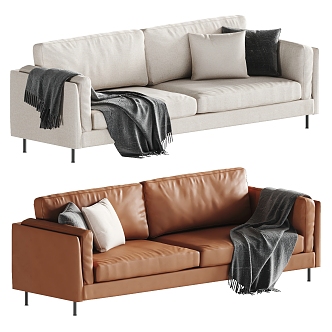 Double Sofa Multi-Person Sofa Leather Sofa Casual Sofa Pillow Blanket 3d model