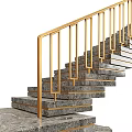 Modern Elegant Staircase Design With Layered Stone Steps And Golden Railings