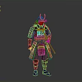 Traditional Samurai Armor Sculpture with Intricate Red Gold Details and Sword