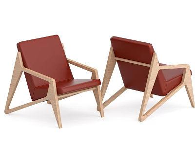 Two Modern Red Leather Accent Chairs With Wooden Frame And Minimalist Design 3d model