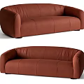 Modern Brown Leather Multi-Seat Sofa With Curved Armrests And Comfortable Design 3d model