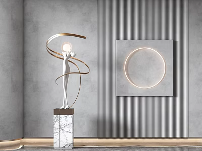 Modern Sculpture Carving Artwork With Marble Base And Illuminated Ring Design 3d model