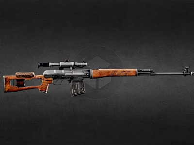 Tactical Hunting Rifle With Wooden Stock Mounted Scope Detachable Magazine And Metal Barrel 3d model