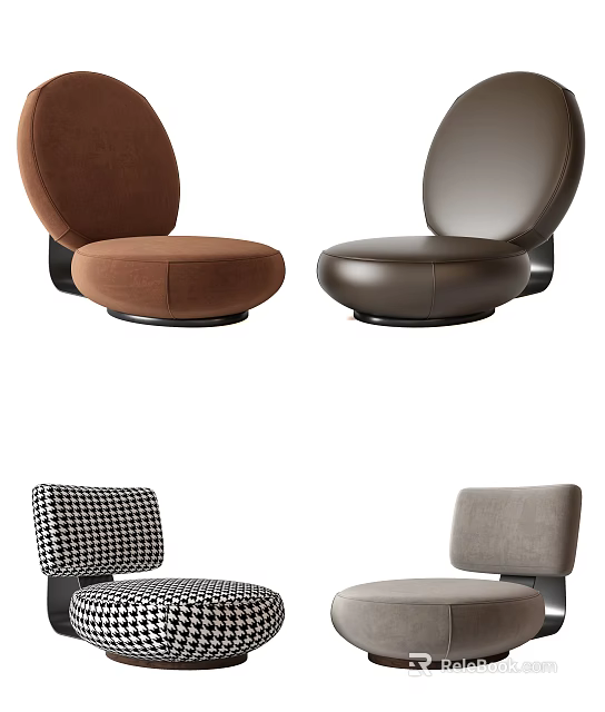 Modern Single Sofa Collection Featuring Brown Dark Brown Checkered And Gray Upholstered Designs 3d model