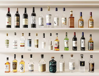 Various Alcohol Bottles And Wine Glasses Neatly Arranged On Display Shelves 3d model Various Alcohol Bottles And Wine Glasses Neatly Arranged On Display Shelves 3d model