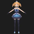Woman In Blue Dress With Crown And Curly Hair Wearing Gloves And Stockings