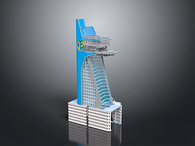 Modern Architectural Tower Model Featuring Blue White Exterior And Glass Curtain Wall Design 3d model