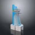 Modern Architectural Tower Model Featuring Blue White Exterior And Glass Curtain Wall Design